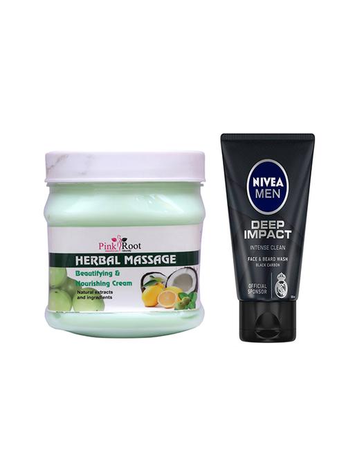 pink root herbal massage cream with nivea deep impact face and beard wash - 17387576 - Very Small Image - 1