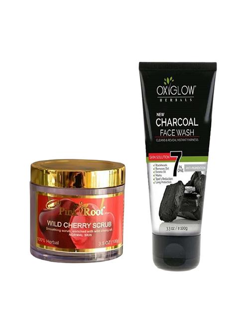 pink root wild cherry scrub 100gm with oxyglow charcoal face wash - 17387674 - Very Small Image - 1
