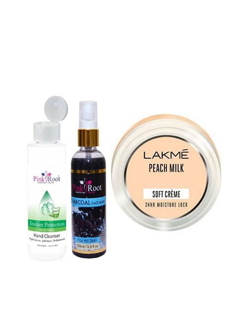 pink root aloe vera cleanser 200ml, charcoal face wash 100ml with lakme peach milk soft crème 24hr moisture lock - 17388003 - Very Small Image - 1