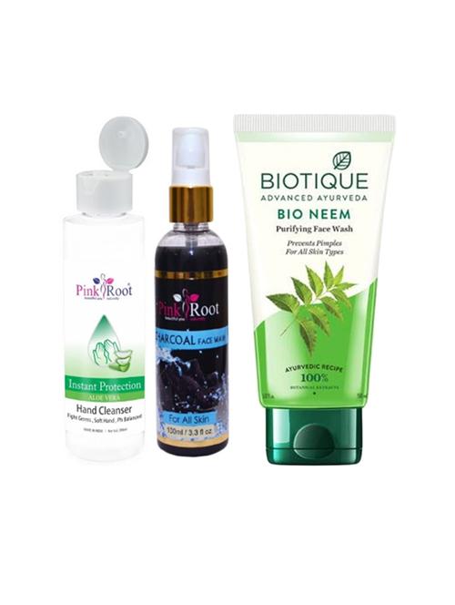 pink root aloe vera cleanser 200ml, charcoal face wash 100ml with biotique bio neem purifying face wash - 17388004 - Very Small Image - 1