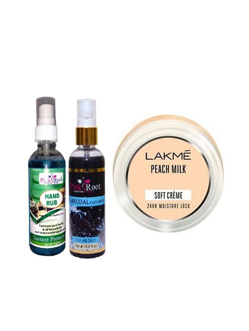 pink root aloe vera hand rub 100ml, charcoal face wash 100ml with lakme peach milk soft crème 24hr moisture lock - 17388020 - Very Small Image - 1