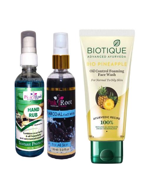 pink root aloe vera hand rub 100ml, charcoal face wash 100ml with biotique bio pineapple oil control foaming face wash - 17388023 - Very Small Image - 1