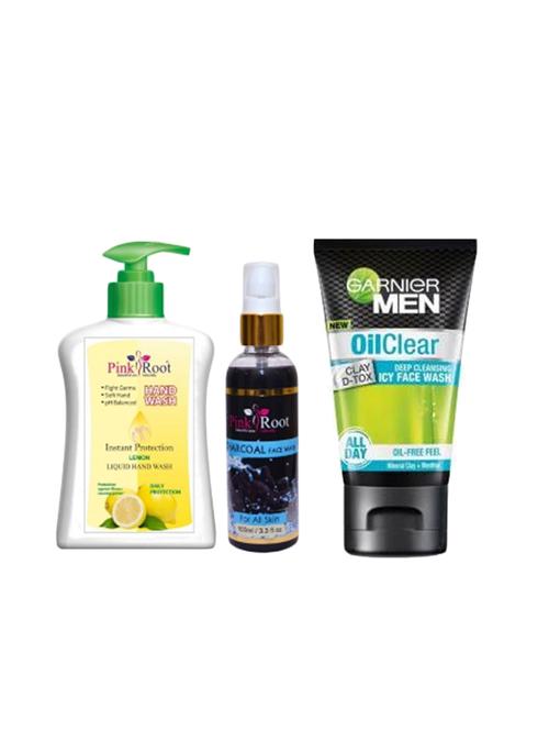 pink root lemon hand wash 200ml, charcoal face wash 100ml with garnier men oilclear deep cleansing icy face wash - 17388027 - Very Small Image - 1