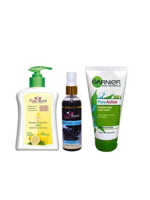 pink root lemon hand wash 200ml, charcoal face wash 100ml with garnier pure active purifying face wash - 17388029 - Very Small Image - 1