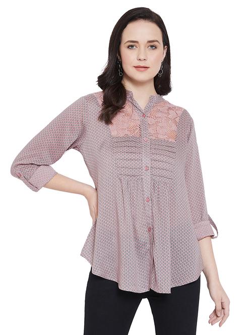 mandarin neck mesh panel shirt - 17388868 - Very Small Image - 1