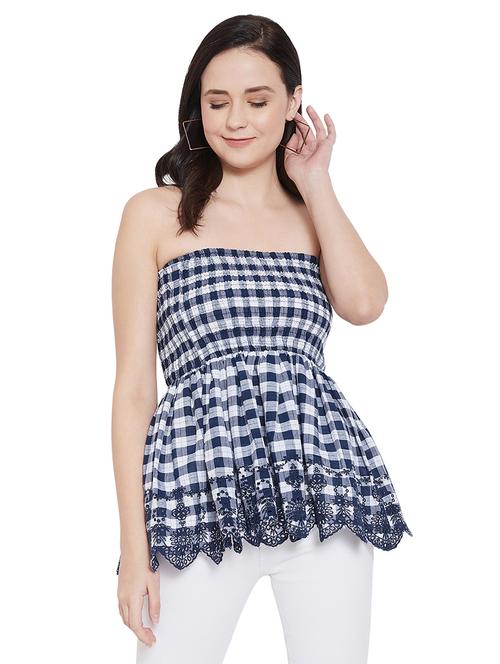 lace hem checkered tube top - 17388876 - Very Small Image - 1