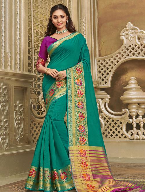 solid bordered saree - 17391363 - Very Small Image - 1