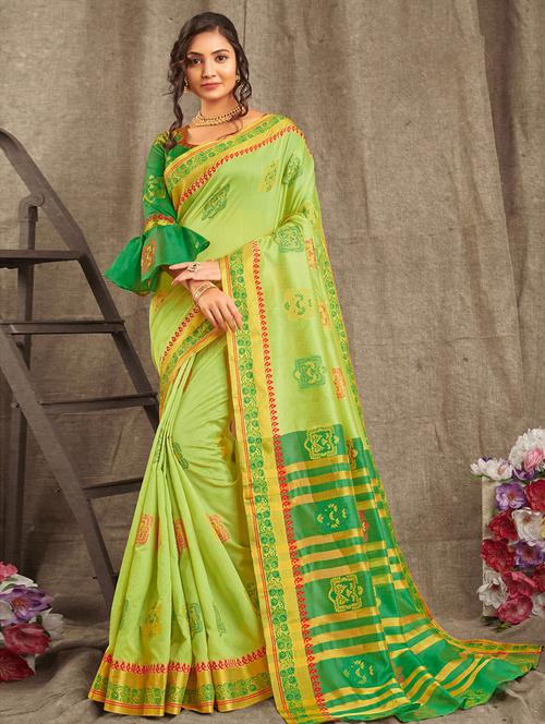 ethnic motifs zari work handloom saree - 17391386 - Very Small Image - 1