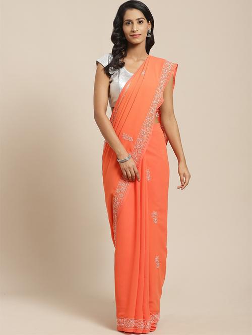 tonal chikankari saree with blouse - 17391487 - Very Small Image - 1