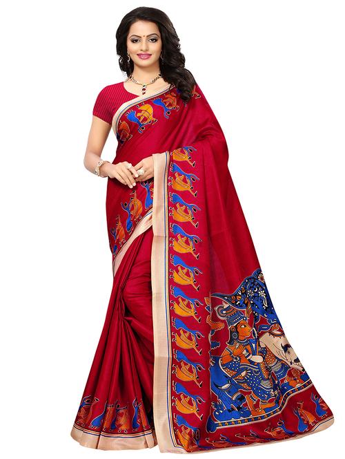 maroon art silk printed saree - 17391575 - Very Small Image - 1