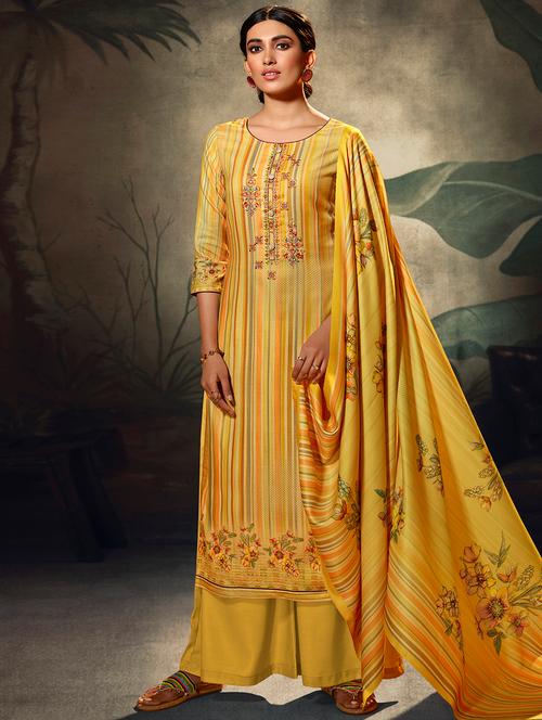 striped embroidered unstitched palazzo suit - 17391623 - Very Small Image - 1