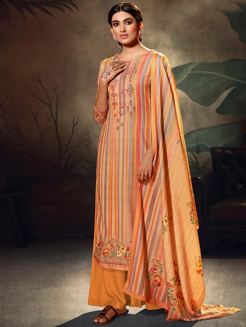 striped embroidered unstitched palazzo suit - 17391627 - Very Small Image - 1