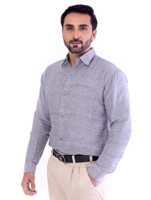 men grey melange regular fit long sleeve formal shirt - 17392959 - Very Small Image - 1