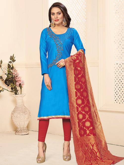 embroidered churidaar unstitched suit - 17393068 - Very Small Image - 1