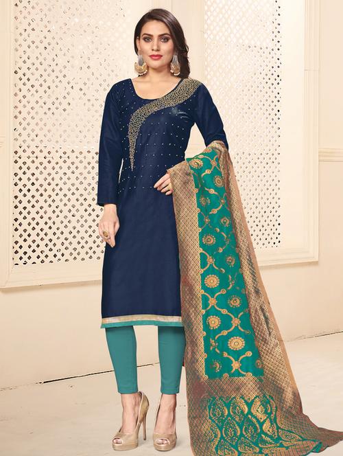 embroidered churidaar unstitched suit - 17393073 - Very Small Image - 1