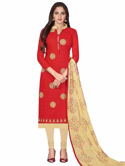 embroidered churidaar unstitched suit - 17393103 - Very Small Image - 1