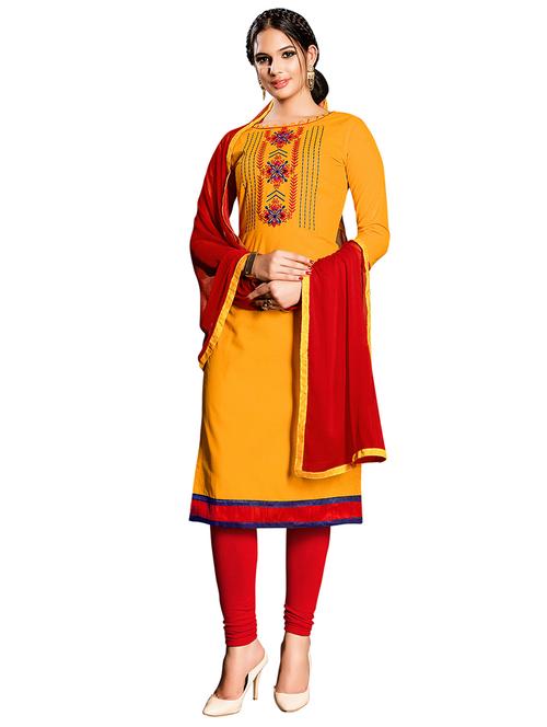 embroidered churidaar unstitched suit - 17393105 - Very Small Image - 1