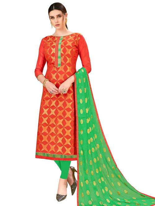 zari work churidaar unstitched suit - 17393122 - Very Small Image - 1