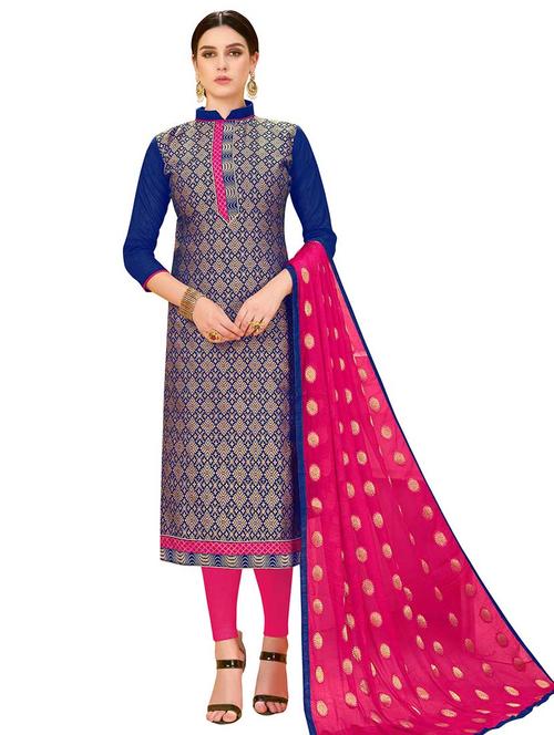 zari work churidaar unstitched suit - 17393124 - Very Small Image - 1