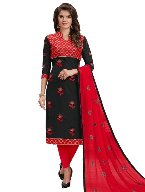 embroidered churidaar unstitched suit - 17393126 - Very Small Image - 1