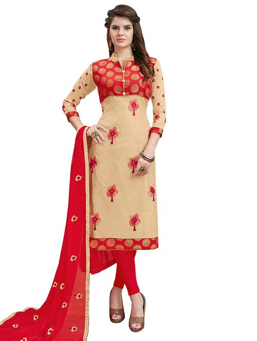 embroidered churidaar unstitched suit - 17393128 - Very Small Image - 1