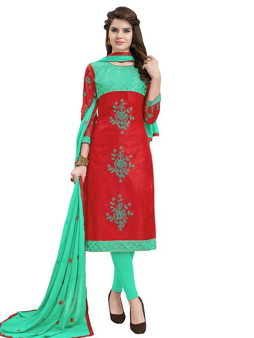 embroidered churidaar unstitched suit - 17393129 - Very Small Image - 1