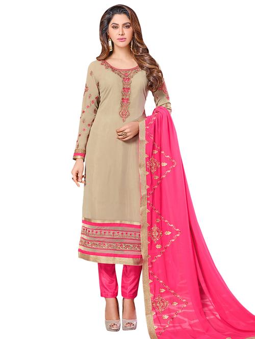 embroidered churidaar unstitched suit - 17393134 - Very Small Image - 1