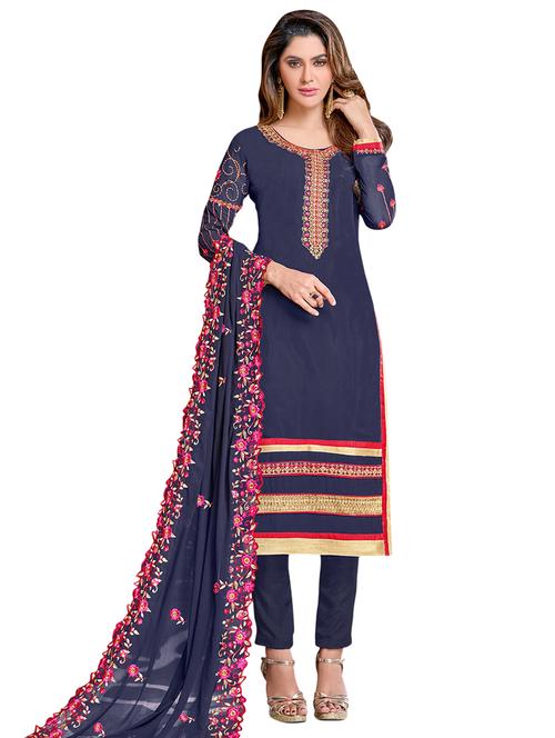 embroidered churidaar unstitched suit - 17393136 - Very Small Image - 1
