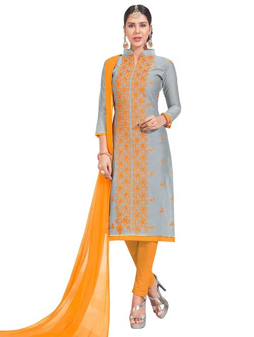 embroidered churidaar unstitched suit - 17393145 - Very Small Image - 1