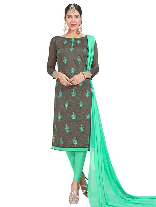 embroidered churidaar unstitched suit - 17393146 - Very Small Image - 1