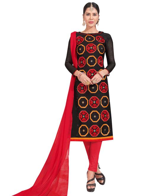 embroidered churidaar unstitched suit - 17393148 - Very Small Image - 1
