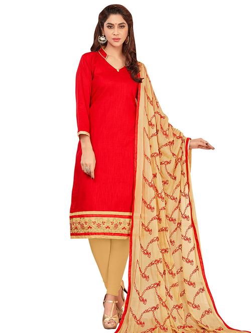 embroidered churidaar unstitched suit - 17393156 - Very Small Image - 1