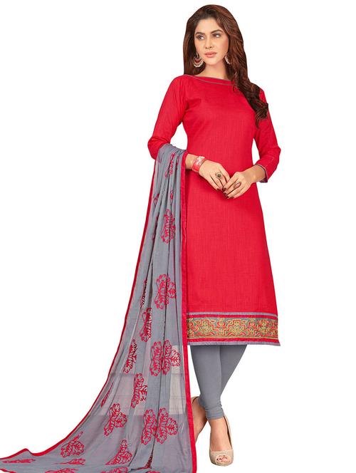 embroidered churidaar unstitched suit - 17393161 - Very Small Image - 1