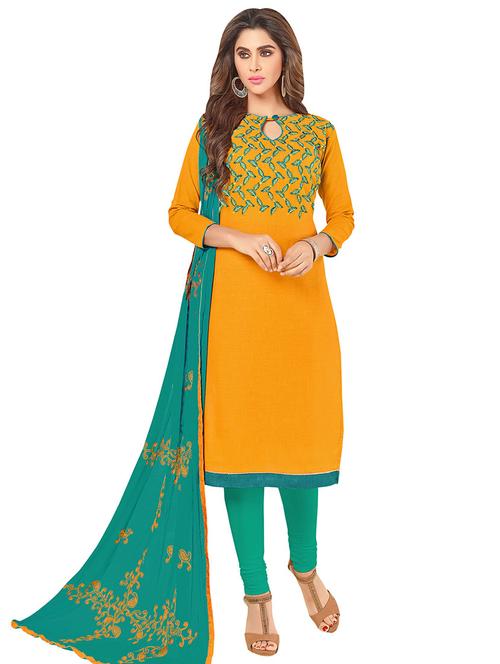 embroidered churidaar unstitched suit - 17393181 - Very Small Image - 1