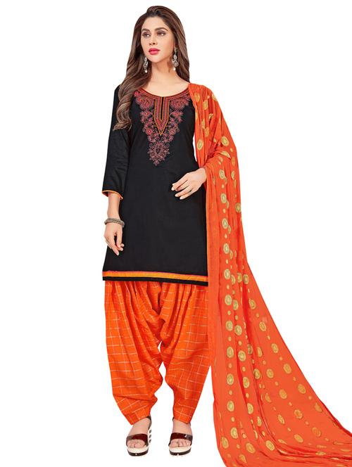 embroidered patiyala unstitched suit - 17393191 - Very Small Image - 1