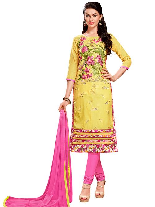 embroidered churidaar unstitched suit - 17393203 - Very Small Image - 1