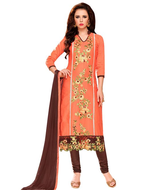 embroidered churidaar unstitched suit - 17393206 - Very Small Image - 1