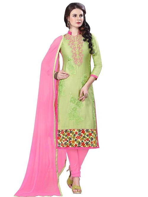 embroidered churidaar unstitched suit - 17393226 - Very Small Image - 1