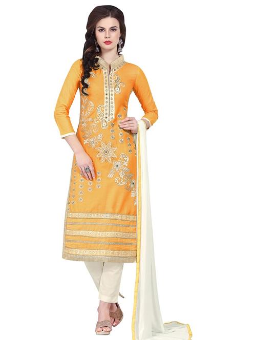 embroidered churidaar unstitched suit - 17393229 - Very Small Image - 1