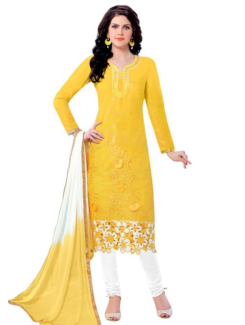 embroidered churidaar unstitched suit - 17393237 - Very Small Image - 1