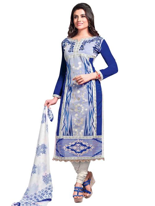 embroidered churidaar unstitched suit - 17393238 - Very Small Image - 1