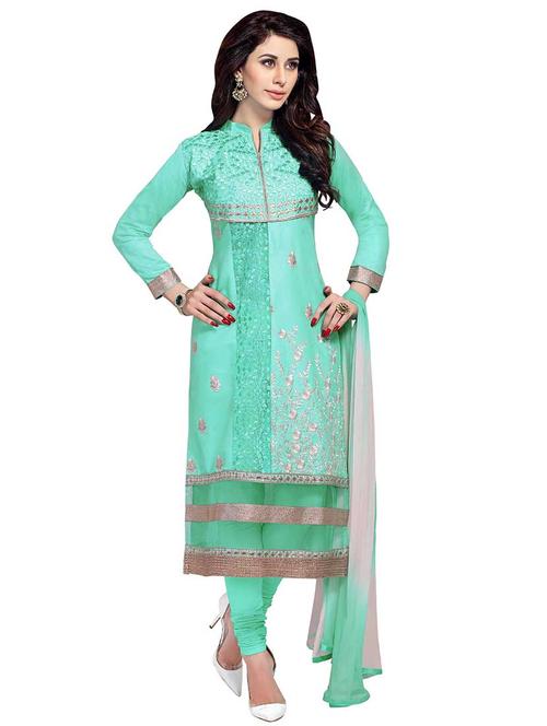 embroidered churidaar unstitched suit - 17393242 - Very Small Image - 1