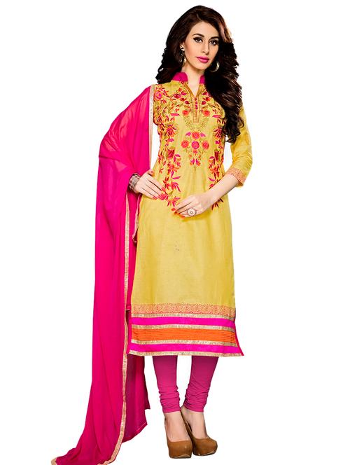 embroidered churidaar unstitched suit - 17393254 - Very Small Image - 1