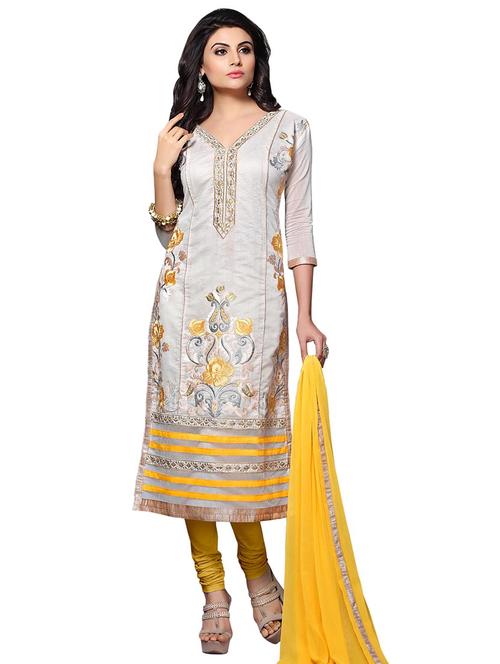embroidered churidaar unstitched suit - 17393261 - Very Small Image - 1