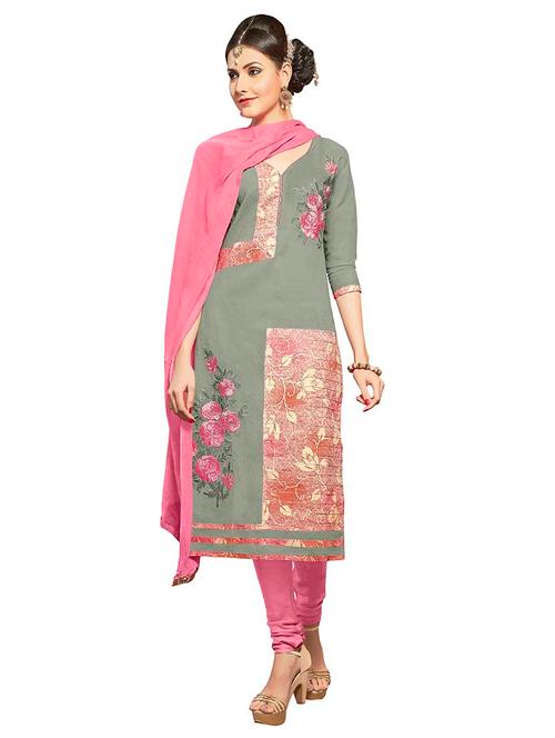 embroidered churidaar unstitched suit - 17393282 - Very Small Image - 1