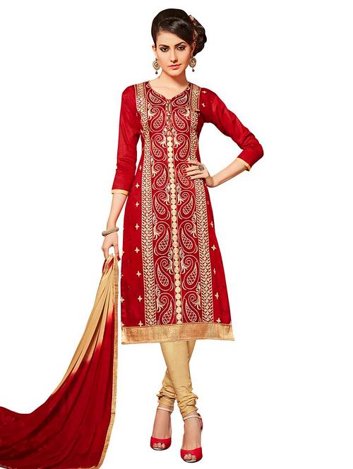 embroidered churidaar unstitched suit - 17393286 - Very Small Image - 1