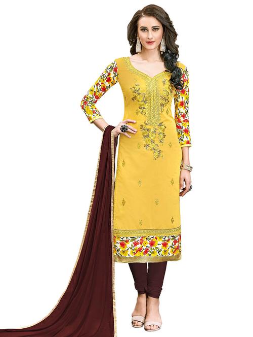embroidered churidaar unstitched suit - 17393304 - Very Small Image - 1