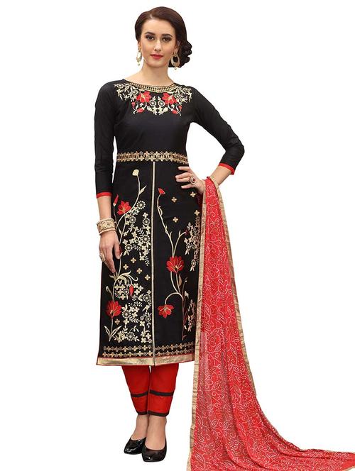 embroidered churidaar unstitched suit - 17393313 - Very Small Image - 1