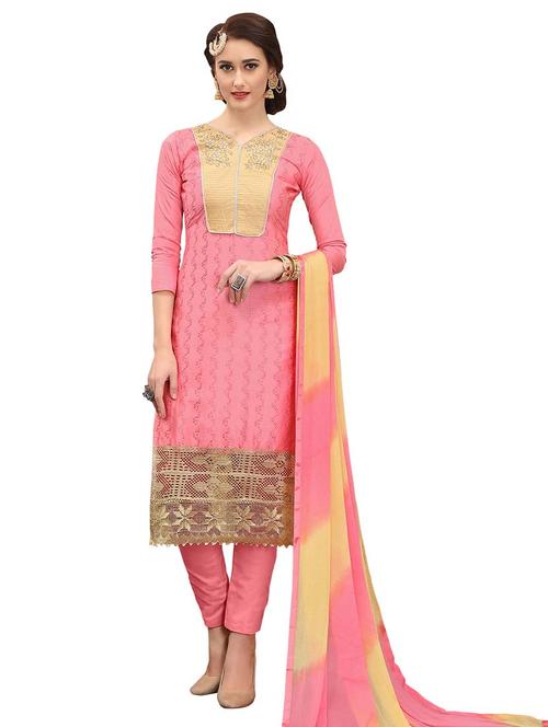 embroidered churidaar unstitched suit - 17393314 - Very Small Image - 1