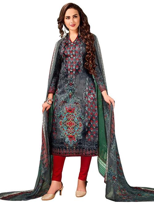 embroidered churidaar unstitched suit - 17393328 - Very Small Image - 1